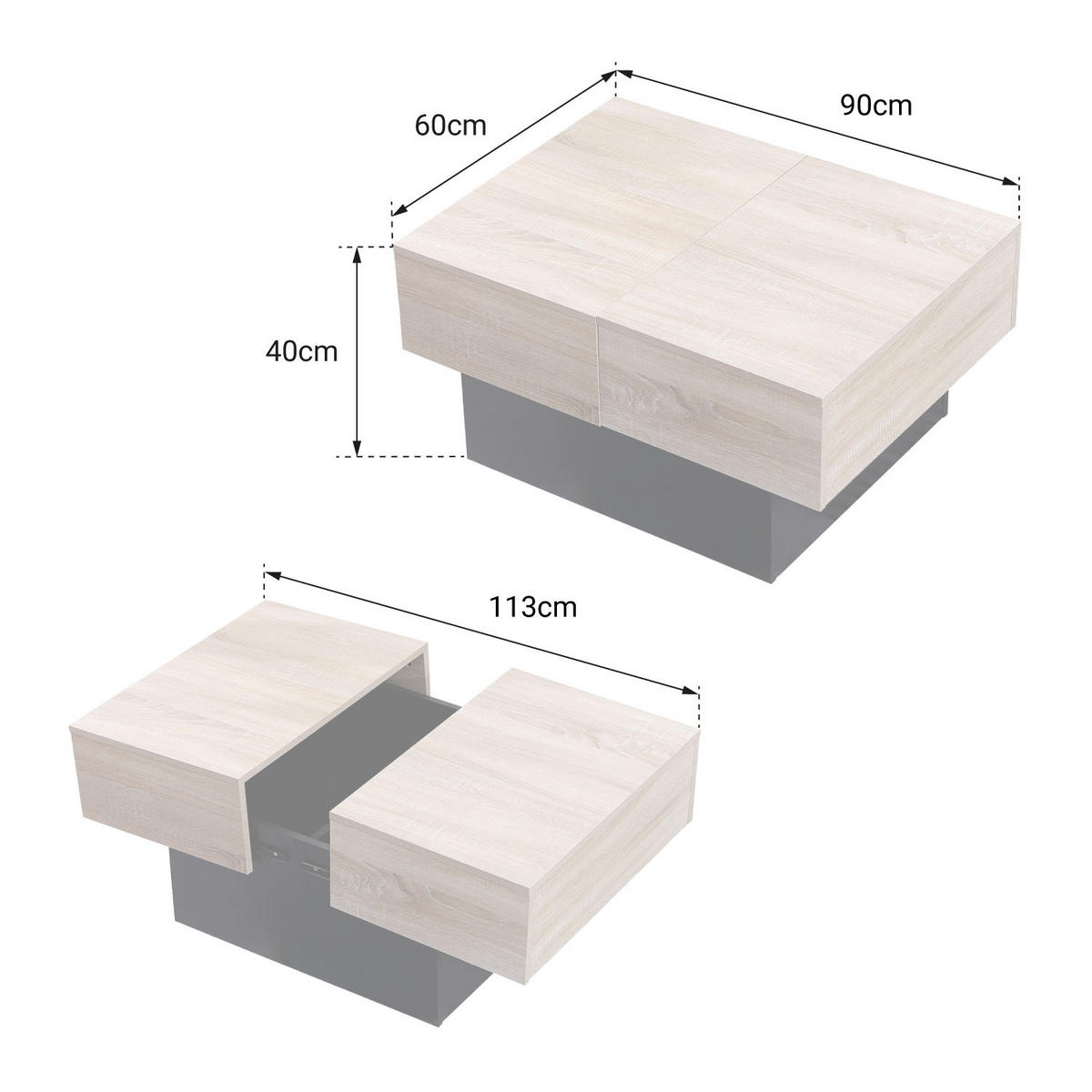 COUCHTISCH Greta Schwarz - Schwarz, Holzwerkstoff (113/60/40cm) - Happy Garden