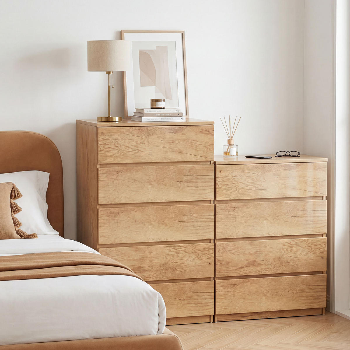 KOMOODE DE-12863 4 Schubladen, grifflos, minimalistisch Natur - Naturfarben, Holzwerkstoff (60/80/40cm) - ComfortXL
