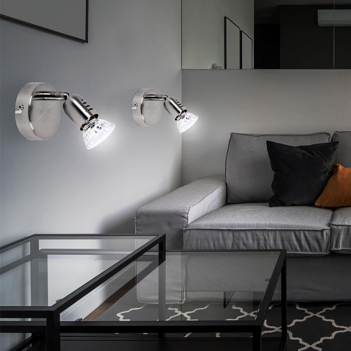 LED WANDLEUCHTE LOONA Metall Silber 2er Set - Silberfarben, Metall (8/14/8cm)