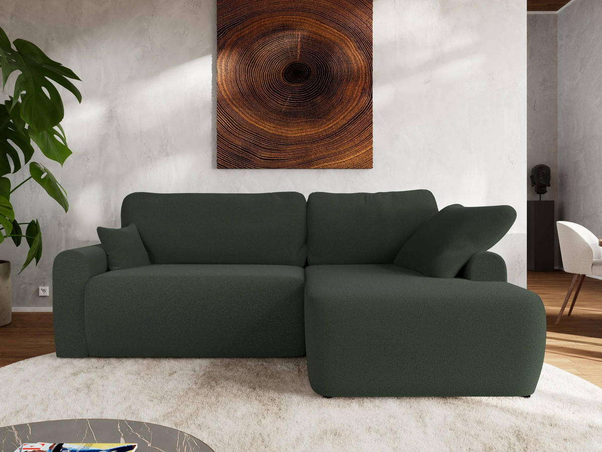 ECKSCHLAFSOFA CUBO L Dunkelgrün Boucle - rechts - Dunkelgrün/Schwarz, Kunststoff/Textil (187/273cm) - MKS