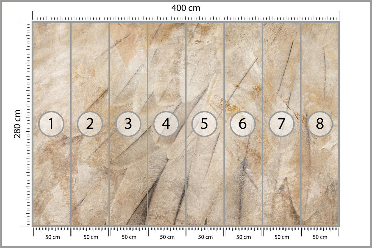 FOTOTAPETE Vogelflügel Beton Retro Stil 400x280 - Beige/Braun, Papier (400/280cm) - Muralo