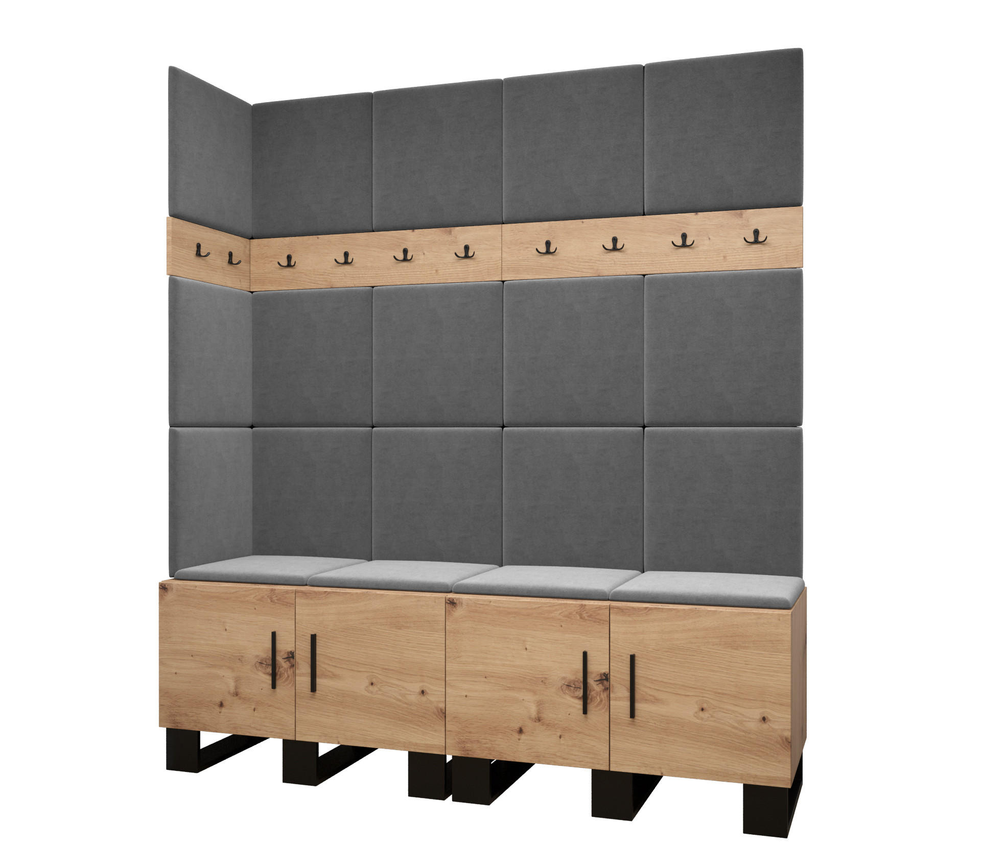 Abiks Möbel Garderoben-Set Eiche Artisan, Grau 168x196x45.6 cm