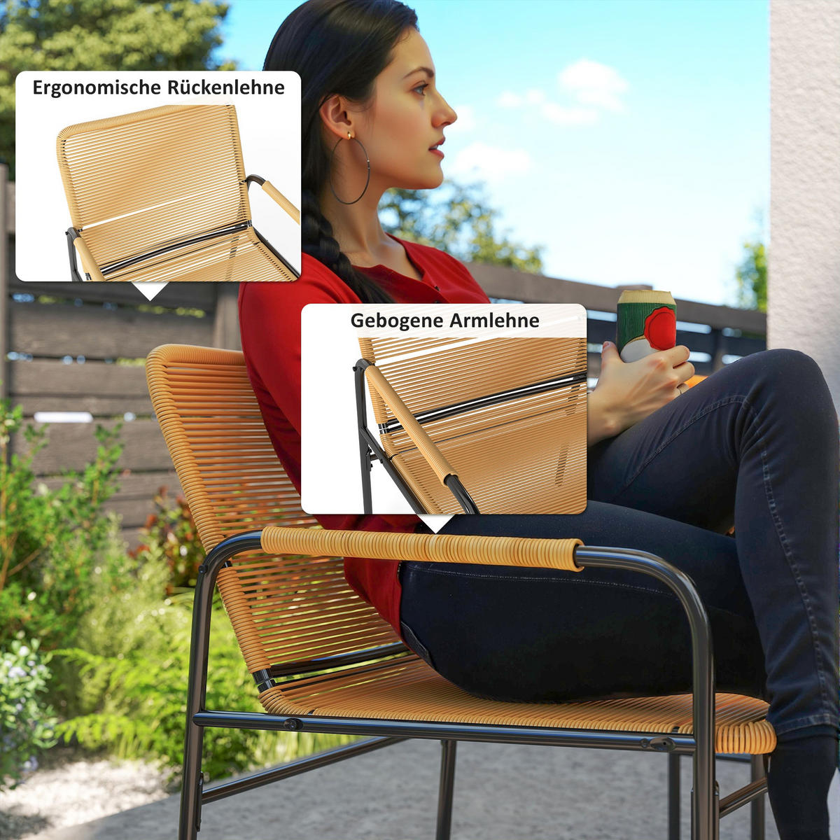 BISTROSET DE-06741 3-teilig mit 2 Sesseln & Couchtisch Gelb - Gelb, Kunststoff/Metall - ComfortXL