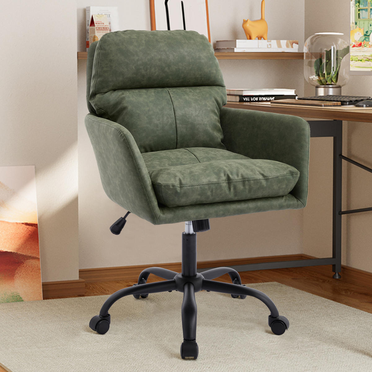 BÜROSTUHL höhenverstellbar PU Green - Grün, Kunststoff (60.5/102/71.58cm) - Meubliv