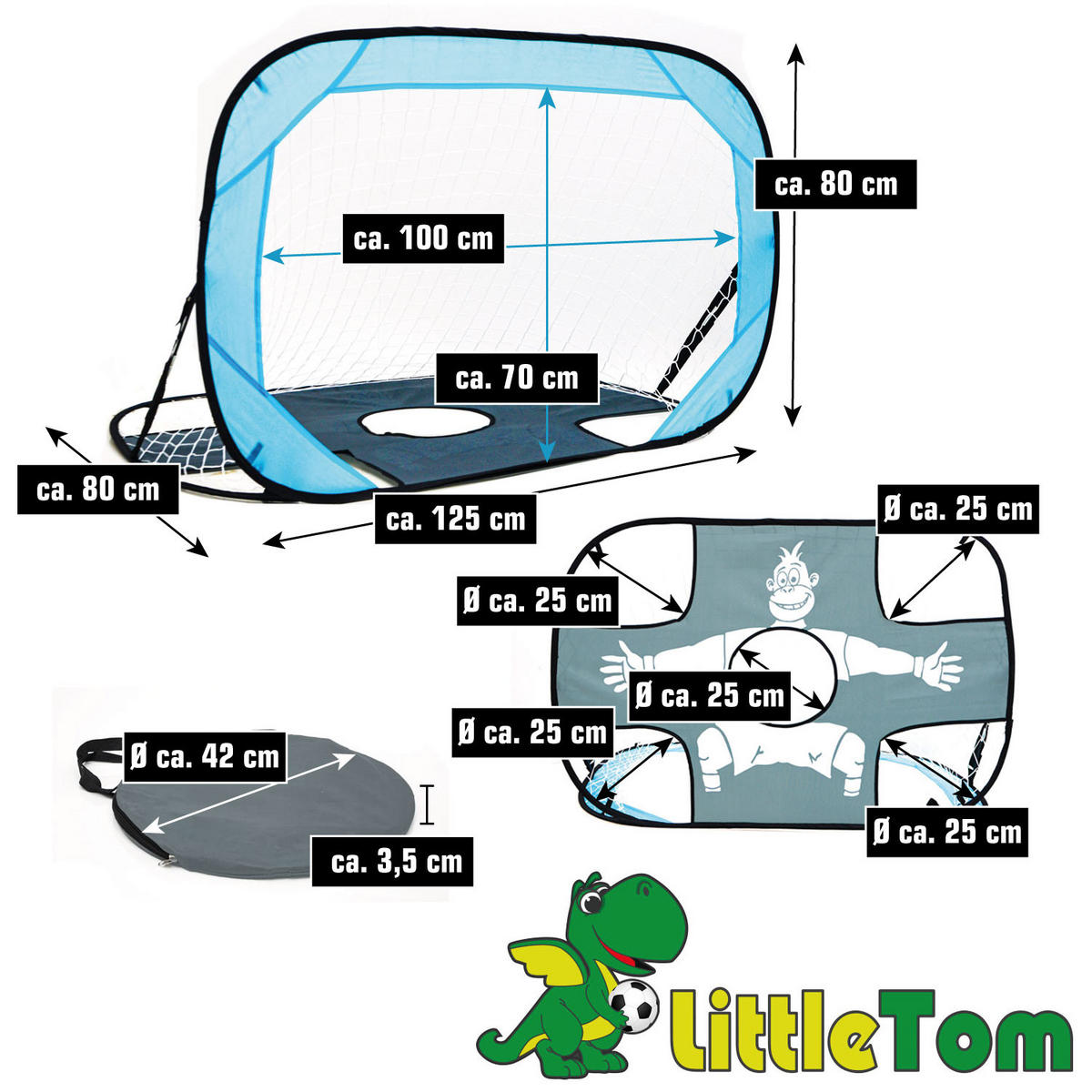 FUSSBALLTOR mit Torwand für Kinder 125/80 cm - Schwarz, Kunststoff (80/125cm) - Littletom