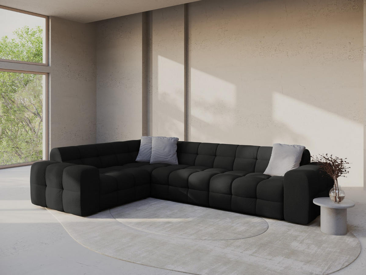 ECKSOFA links Kendal aus strukturiertem Stoff schwarz 6 Sitzplätze - Schwarz, Textil (231/332cm) - Micadoni