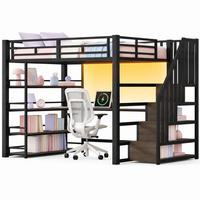 HOCHBETT 140/200 mit Schreibtisch, LED und Stauraumtreppe in Schwarz - Schwarz, Holzwerkstoff/Metall (140/200cm) - EVRYAE