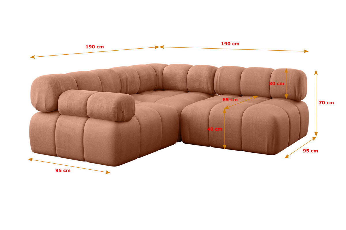 ECKSOFA modulares Sofa Mende-L1 - 190x190x70 cm Apricot Velours - Koralle, Holzwerkstoff/Textil (190/190cm) - ALTDECOR