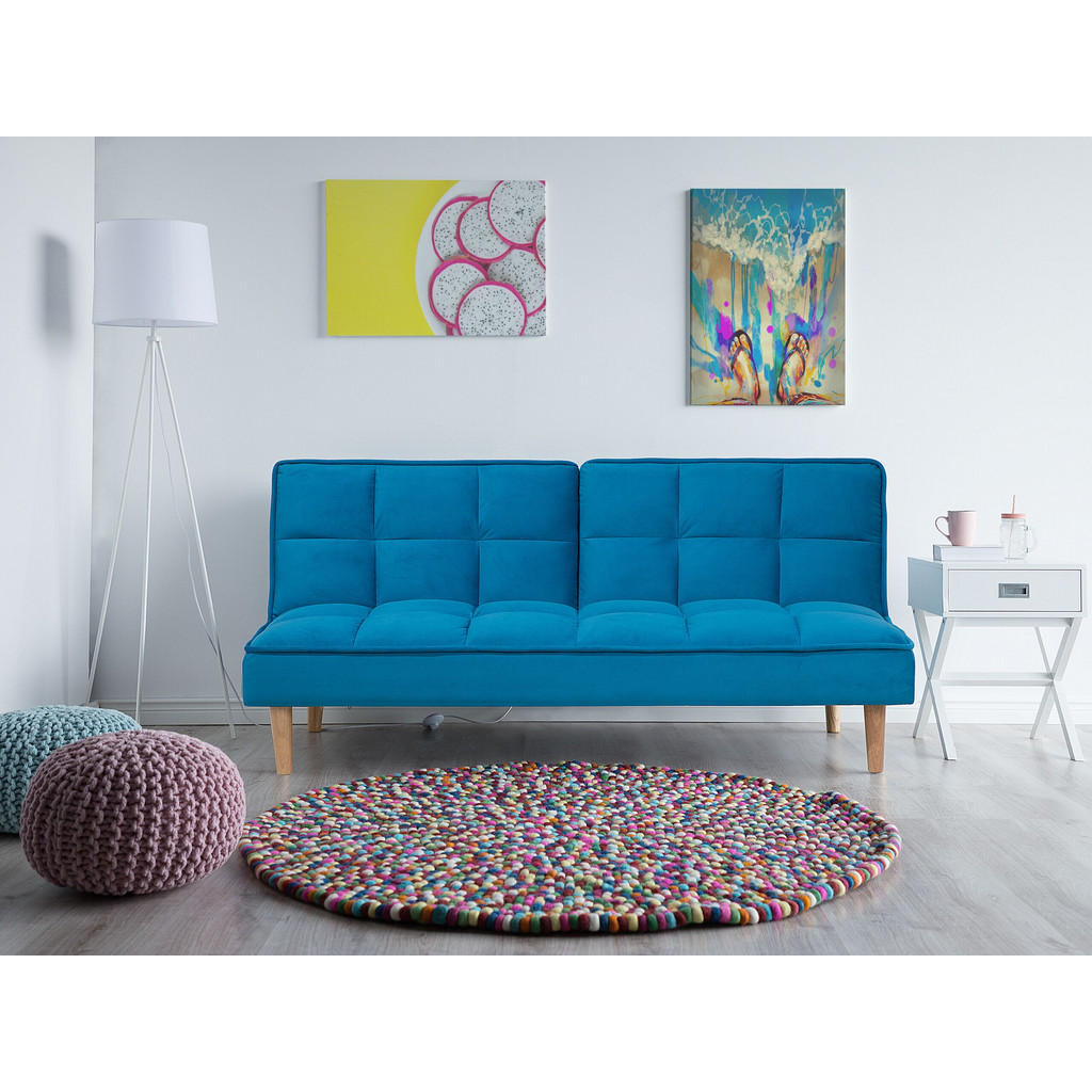 Thumbnail - Beliani 3-Sitzer-Schlafsofa, Hellblau, Textil, 177x80x80 cm, Wohnzimmer, Sofas & Couches, Schlafsofas
