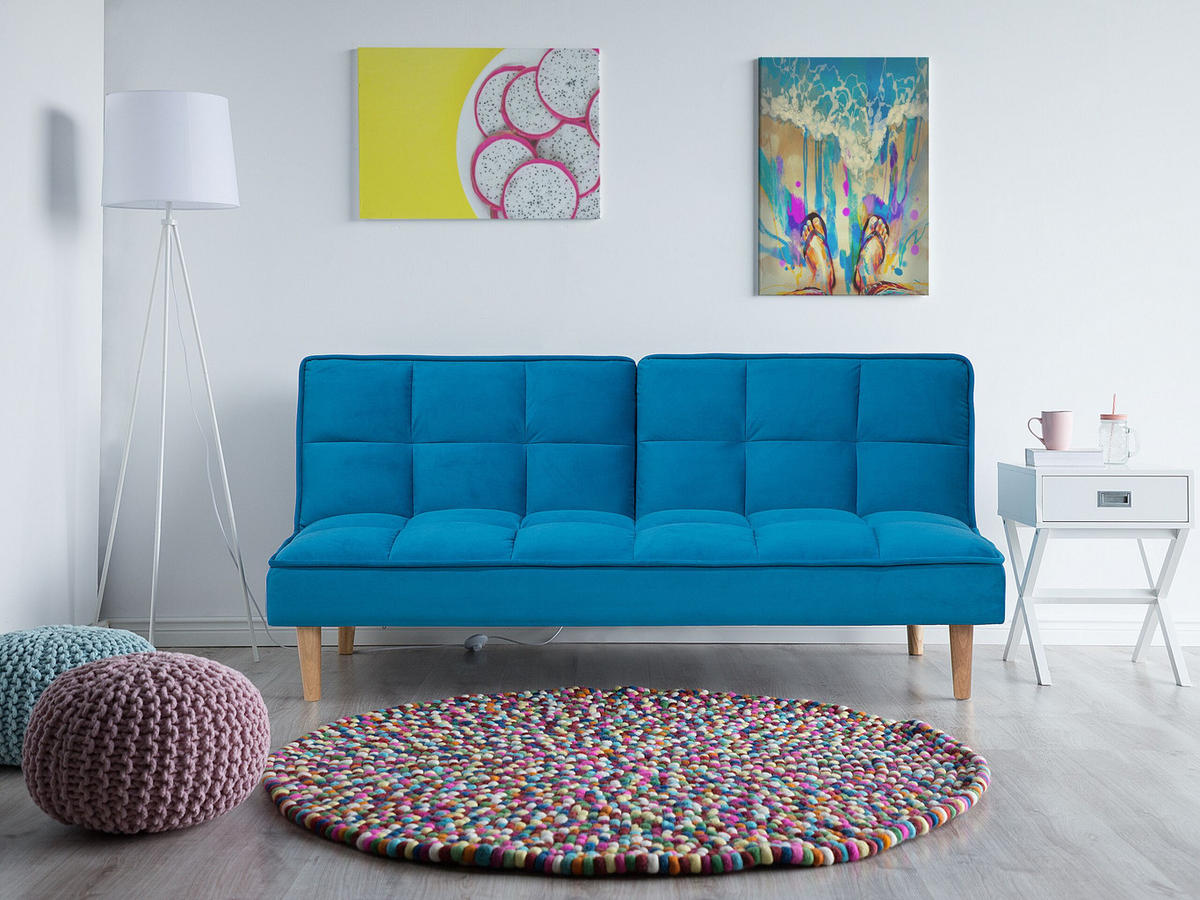3-SITZER-SCHLAFSOFA Polyester Blau Siljan - Hellblau, Textil (177/80/80cm) - Beliani