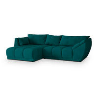 ECKSOFA ORENTI L-S Blau Velours-Stoff mit Schlaffunktion - Blau, Holz (287/182cm) - MASSENO