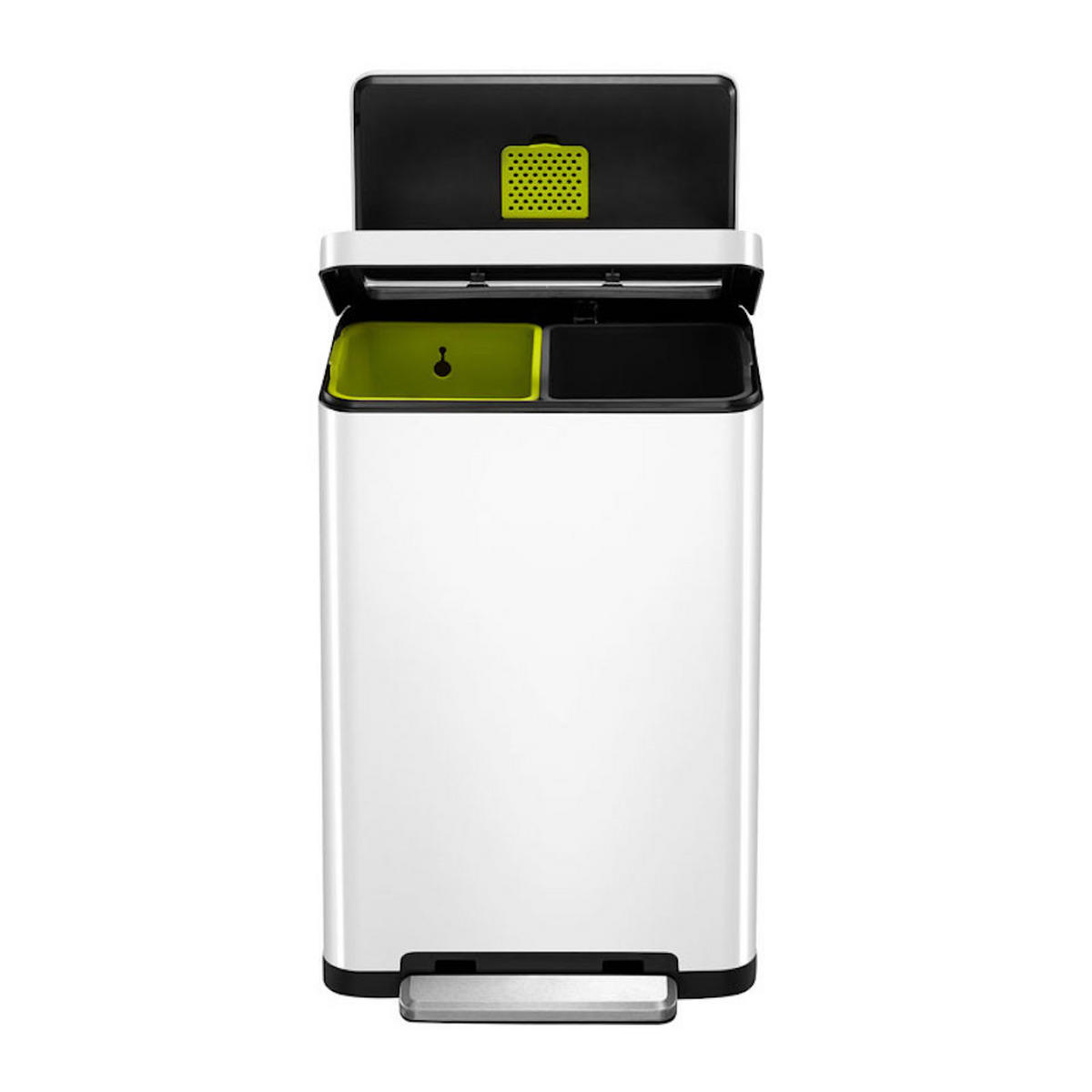 MÜLLEIMER Stilvoller Rechteckiger Mit Extra Breitem Pedal & Gedämpften Stay Open Deckel 65,2 x 43,3 x 33,4 cm 20 & 20 Liter Weiß - Weiß, Metall (43.3/65.2/33.4cm) - PROREGAL