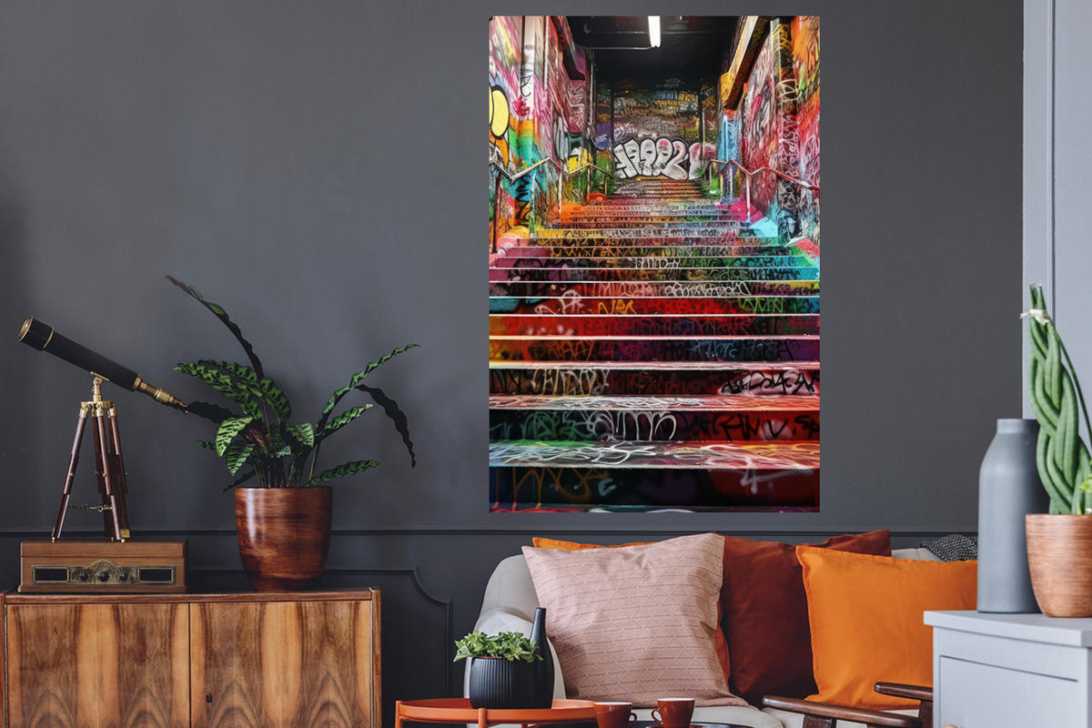 WANDTATTOO Treppe - Graffiti - Farben - Kunst 80x120 cm - Multicolor, Kunststoff (80/120/0.1cm) - MuchoWow