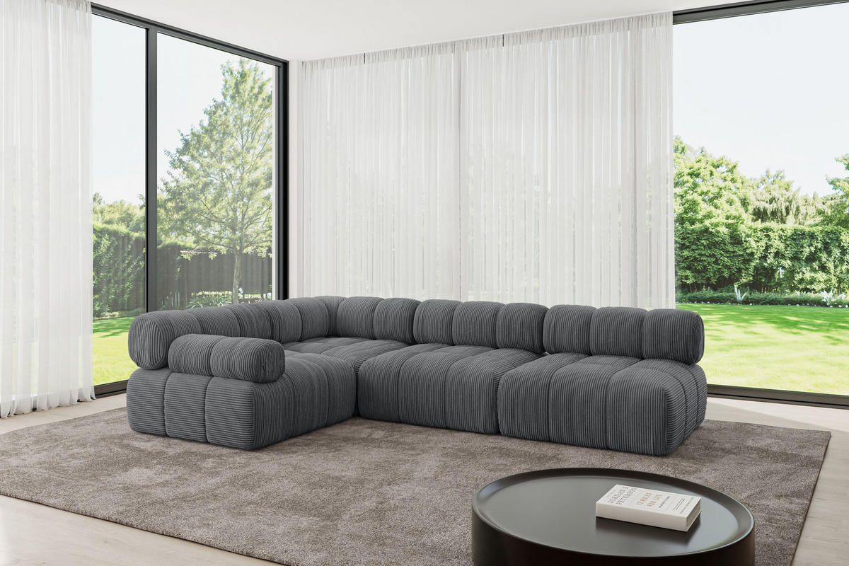 ECKSOFA modulares Sofa Mende-L2 - 285x190x70 cm Dunkelgrau Cord - Dunkelgrau, Holzwerkstoff/Textil (285/190cm) - ALTDECOR