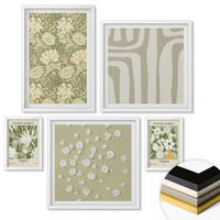 WANDBILDER 5er-Set - 50x50 cm & 20x30 cm & 40x60 cm Weißer Rahmen - Boho-Pflanzenkompositionen in Pastellfarben - Weiß, Kunststoff (40/60cm) - ArtPrintCave