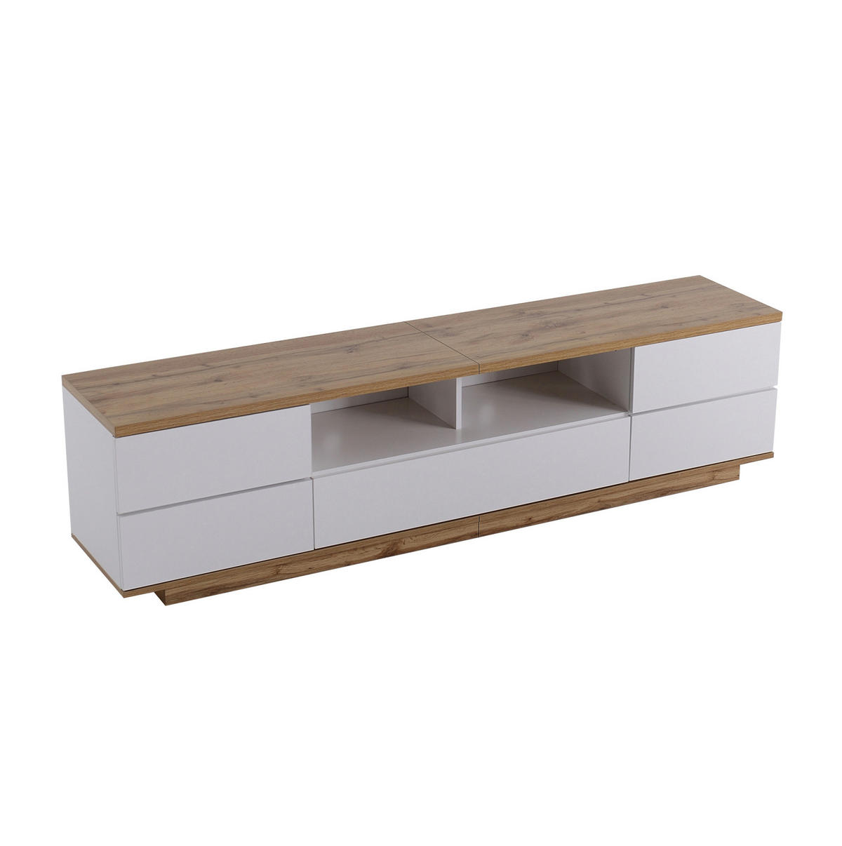 LOWBOARD 180/46/38 cm in Weiß und Holzoptik mit 5 Türen und offenen Fächern - Weiß, Holzwerkstoff (180/46/38cm) - Flora Grace