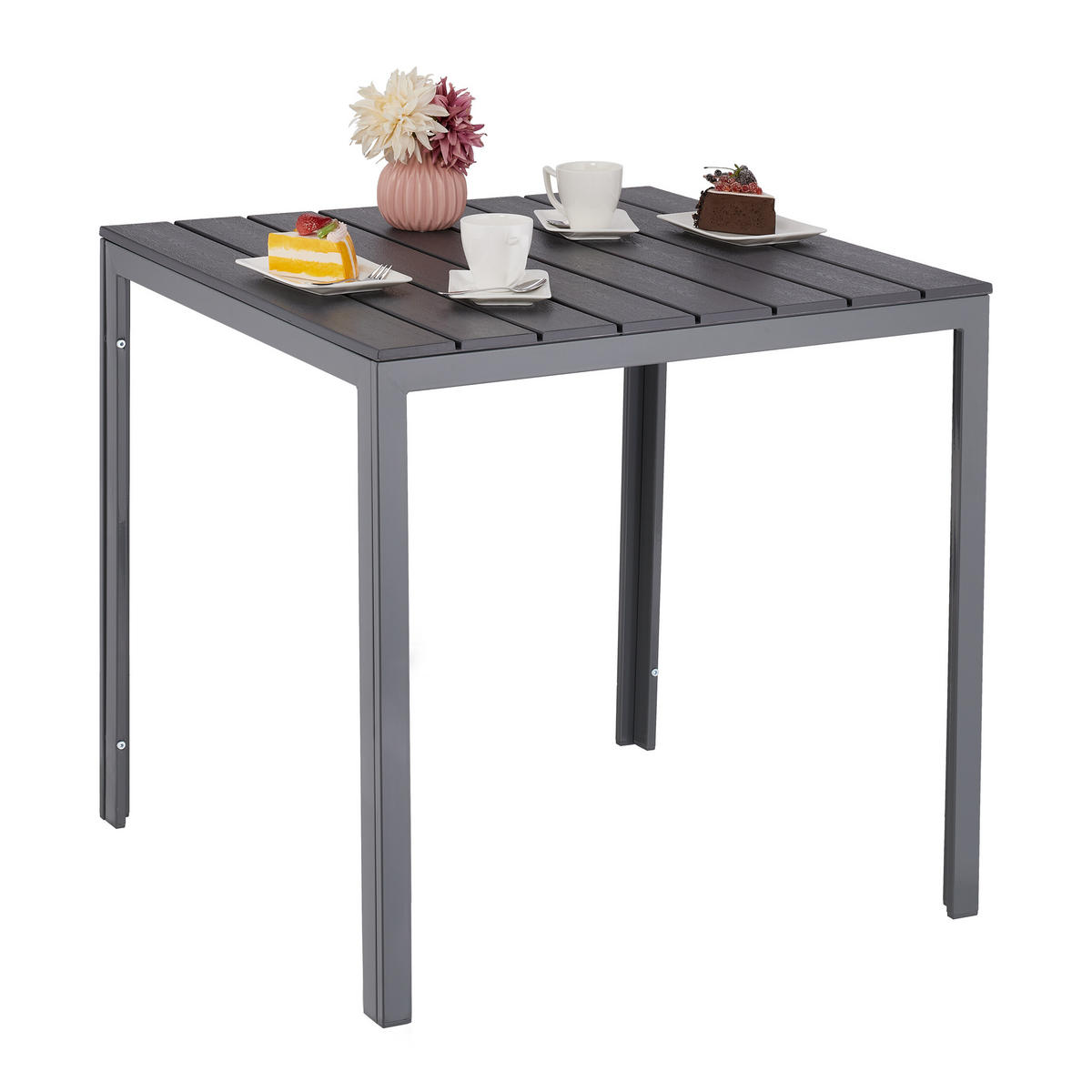 GARTENTISCH - Grau, Kunststoff/Metall (78/78/74cm) - Relaxdays