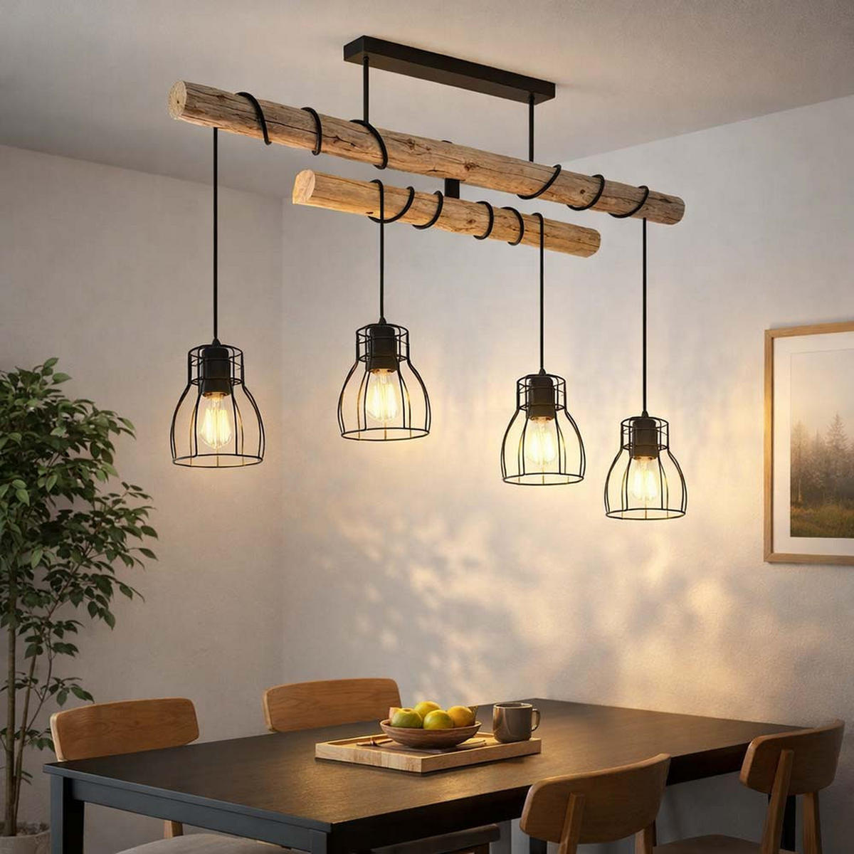 LED HÄNGELEUCHTE Holzbalken Braun - Braun, Holz (90/14/100cm) - Globo Lighting