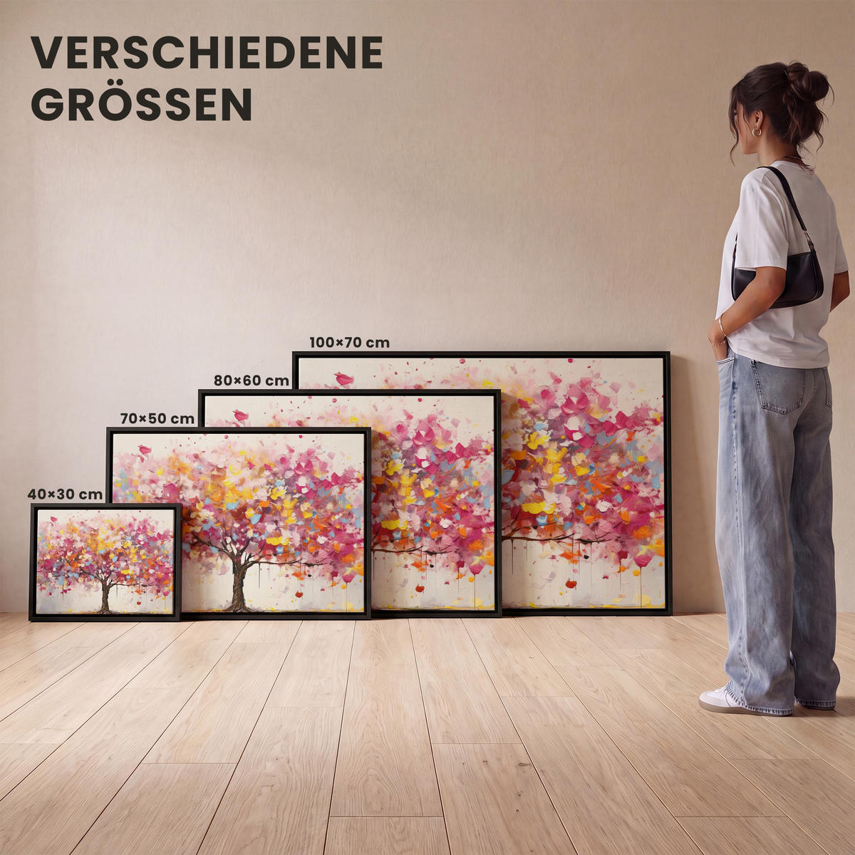 LEINWAND Bilder mit Rahmen - Aquarell - Baum - Kunst - Abstrakt - 100x70 - Multicolor, Textil (100/70cm) - MuchoWow