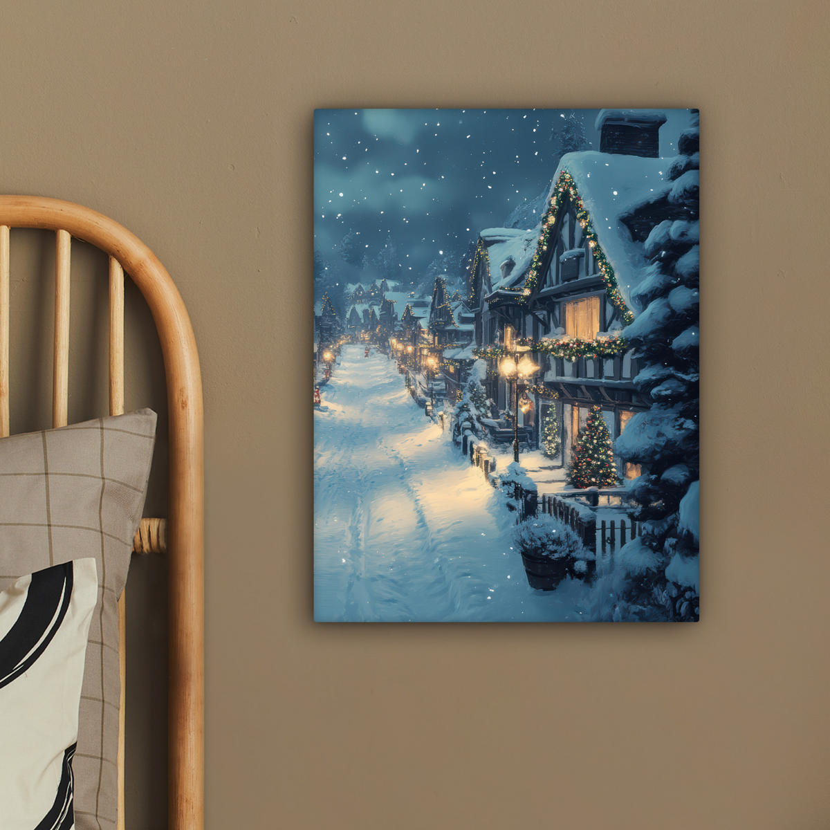 LEINWANDBILD Weihnachtsdorf - Weihnachten - Schnee - Winter 30x40 cm - Dunkelblau, Textil (30/40cm) - MuchoWow