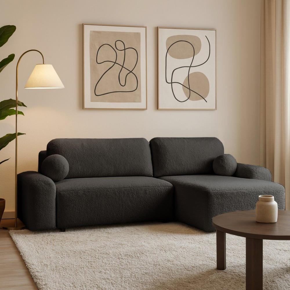 ECKSCHLAFSOFA Noel mit universelle Ottomane, Schwarz - Schwarz, Textil (280/163cm) - Beautysofa