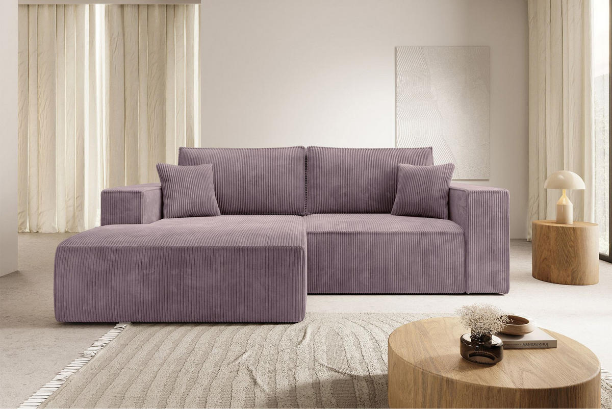 ROHOVÁ pohovka Farese Mini s manšestrovým poťahom Mauve, ľavá - čierna/orgovánová, textil (240/167cm) - Selsey