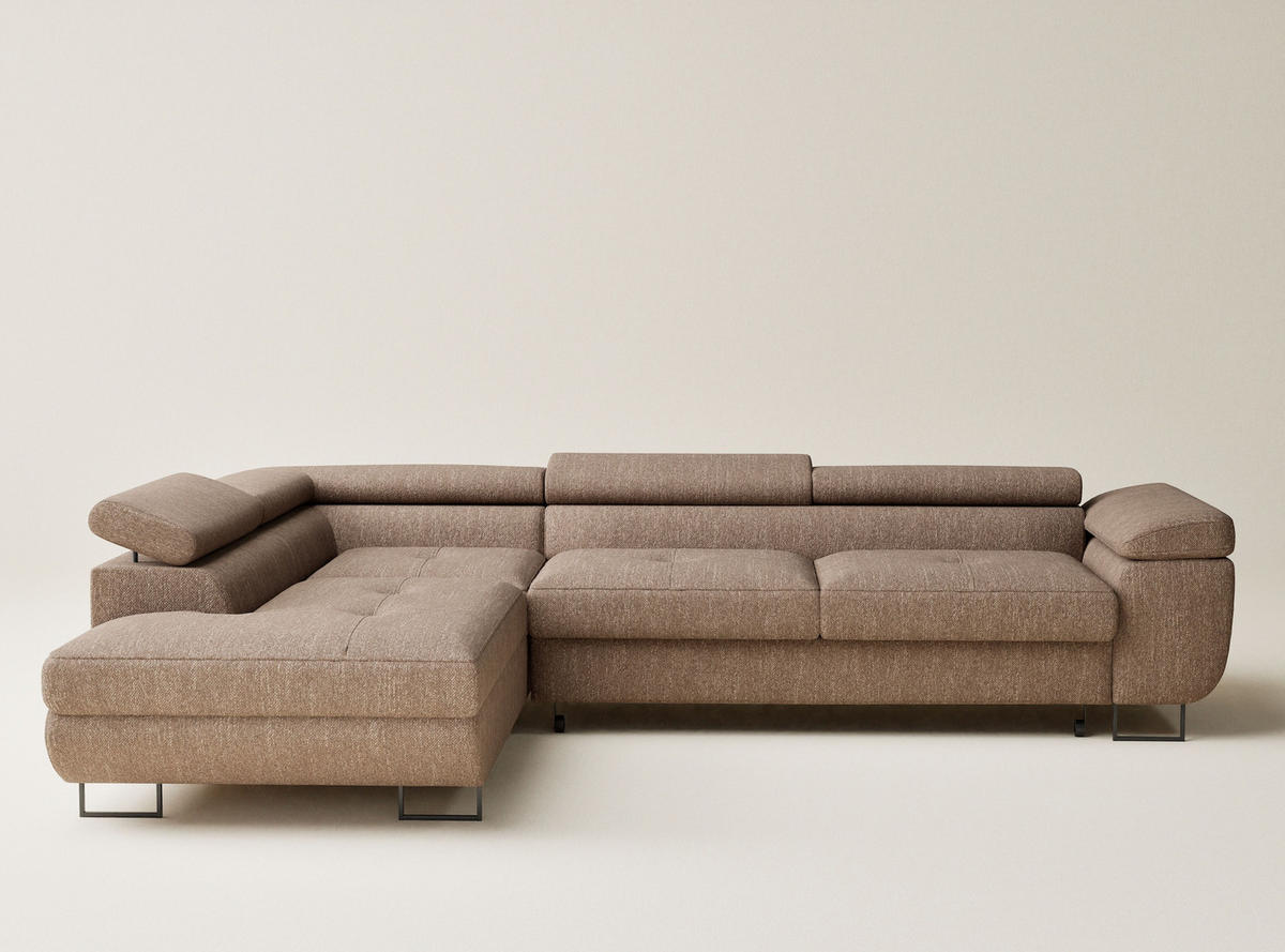 ECKSOFA MIT SCHLAFFUNKTION Concord Hellbraun Webstoff - Hellbraun/Schwarz, Holz/Holzwerkstoff (277/203cm) - Maison de Reve