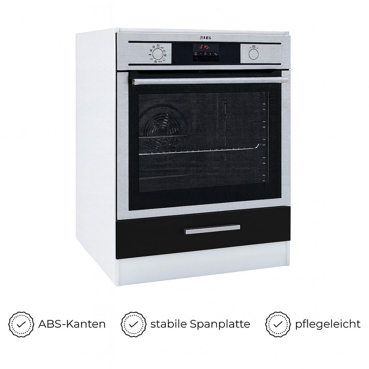 UNTERSCHRANK 60 cm Schwarz – Backofenschrank für Einbauherd - Schwarz, Holzwerkstoff (60/830/55cm) - Kontor-Hermsen