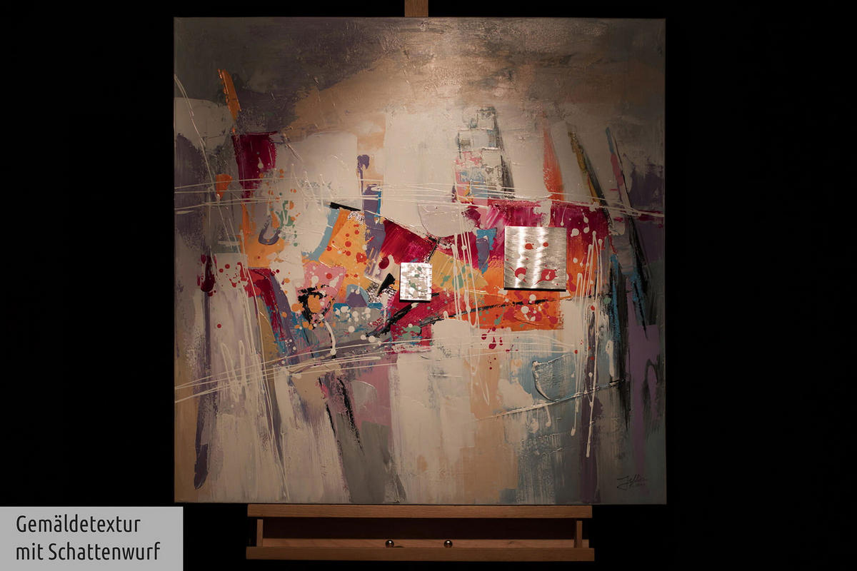 ÖLGEMÄLDE 80/80 cm - Pink/Lila, Holz/Textil (1.6/80cm) - KUNSTLOFT