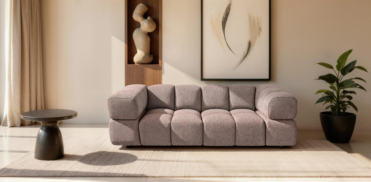 SOFA 3-Sitzer, Couch, Chenille Stoff Puente, Purpur, Averro - Lila, Holz (240/70/96cm) - Kaiser Möbel