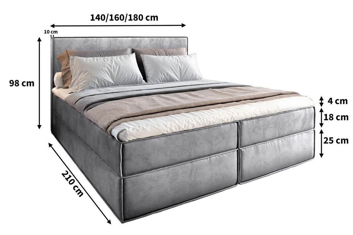 BOXBETT PELLIO 180x200 cm mit Matratze und Topper - Creme - Creme, Holz (180/200cm) - MASSENO