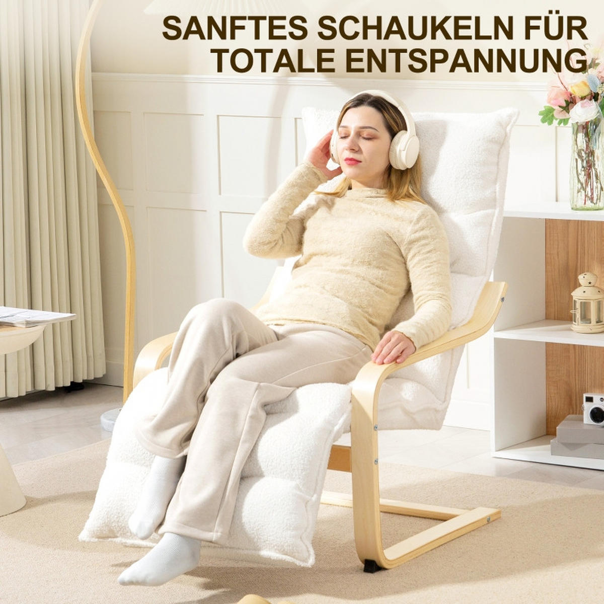 SESSEL 67/93-114/105 cm, verstellbares Fußteil, Sherpa-Fleece, Weiß - Weiß, Kunststoff (67/105/114cm) - Redom