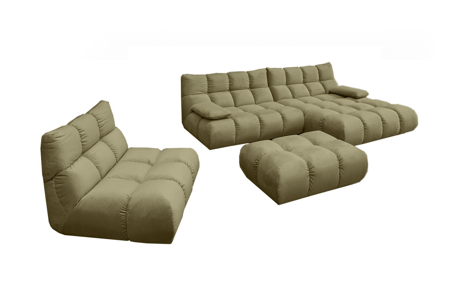 SITZGRUPPE VIVIEN 3ER SET Grün Velvet - Olivgrün/Grün, Kunststoff/Textil (359/85/510cm) - KAWOLA