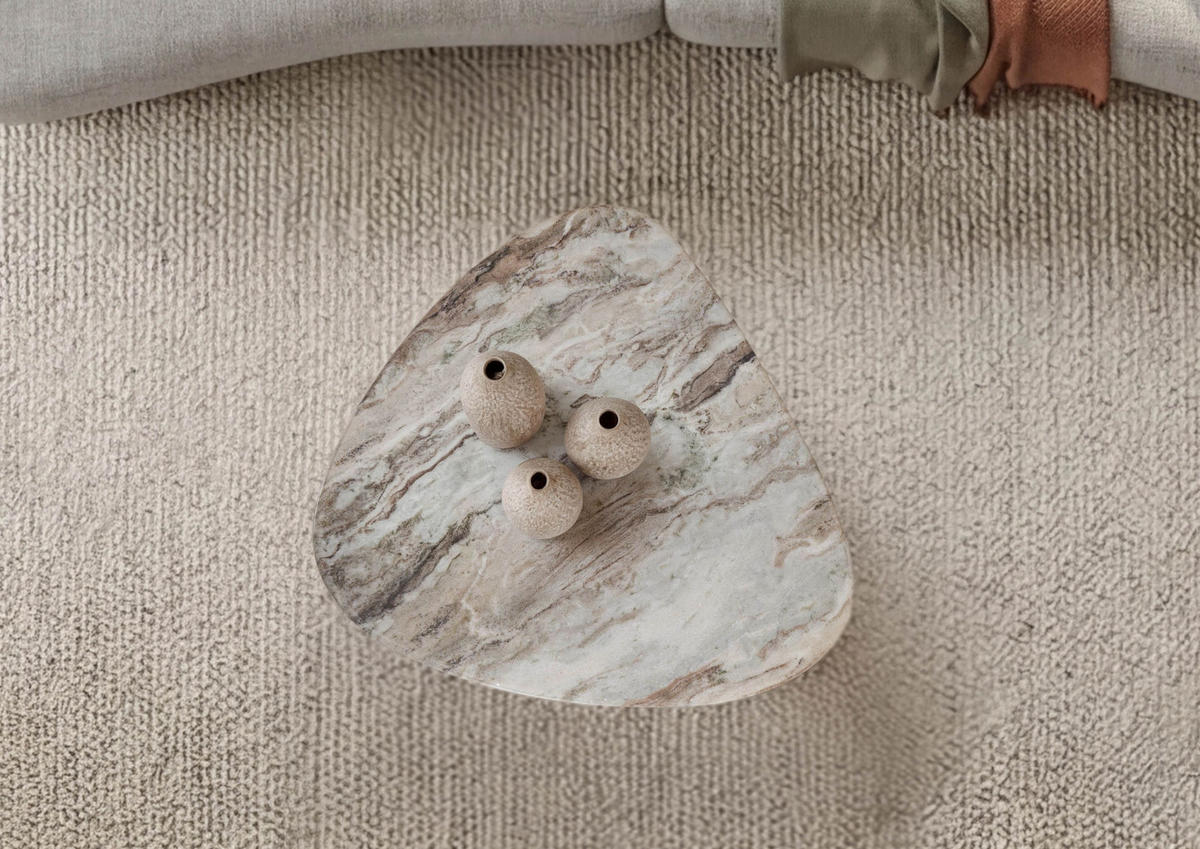 COUCHTISCH Akazie 65x65x41 braun lackiert / Marmor beige ORGANIC COLLECTION #36 - Braun, Holz (65/65/41cm) - Massivmoebel24