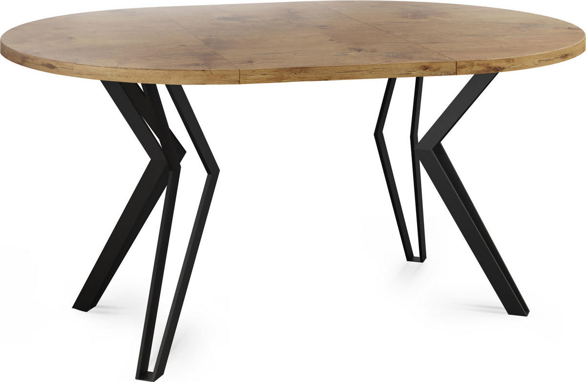 ESSTISCH Revena runder ausziehbarer, Lancelot Eiche 120-200/120/76 cm - Eichefarben/Schwarz, Holzwerkstoff/Metall (120/200/76cm) - WFL GROUP