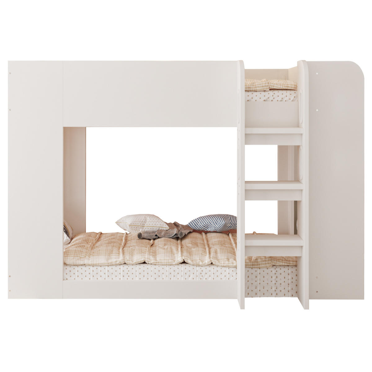 ETAGENBETT aus Sperrholz und MDF 90x200 cm Weiß mit Sicherheitsgitter, Leiter und Ablagefächern - Weiß, Holzwerkstoff (90/200cm) - Modfu