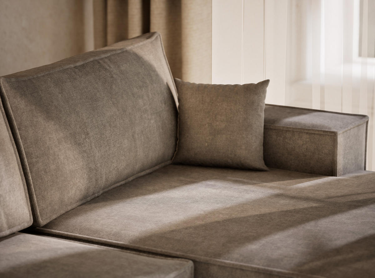 WOHNLANDSCHAFT Kyoto Braun Webstoff - Schwarz/Braun, Holz/Holzwerkstoff (398/70/148cm) - Maison de Reve