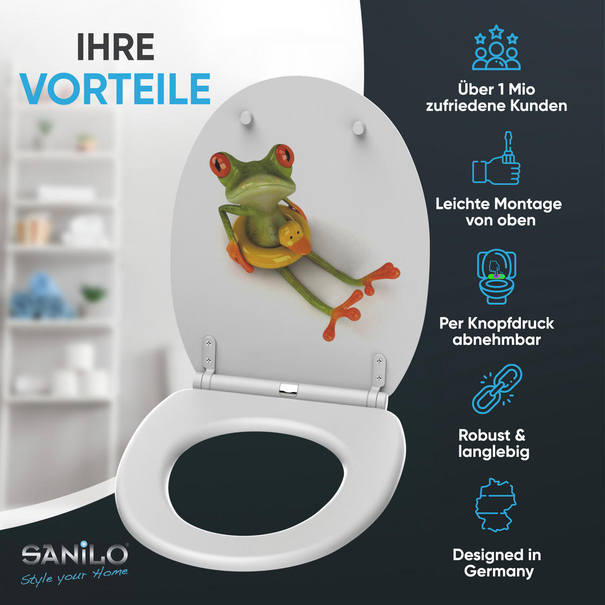 WC-SITZ mit Absenkautomatik & Top Fix Froggy - Grün, Holzwerkstoff (37.7/5.5/48cm) - Sanilo
