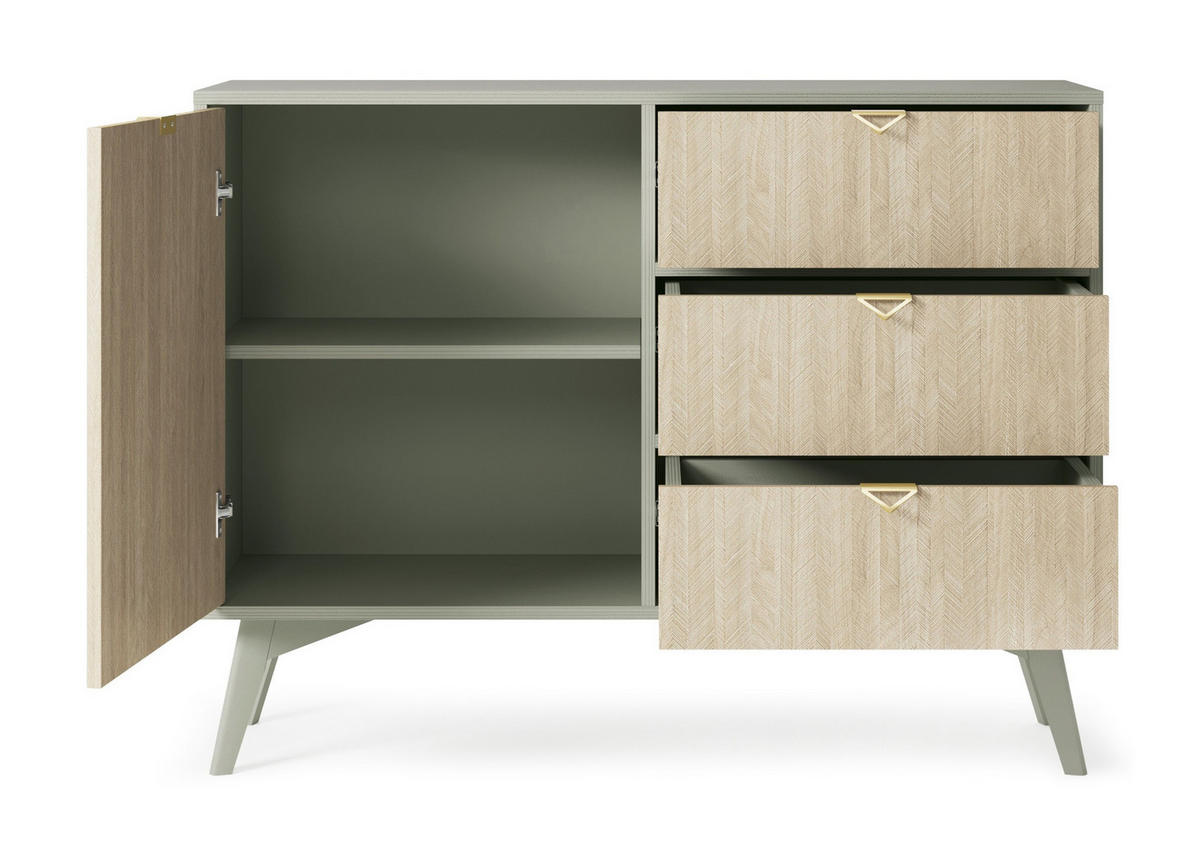 KOMMODE Firr, Eukalyptus mit 3 Schubladen - Eukalyptusholzfarben, Holzwerkstoff (106/80/38cm) - Bettso