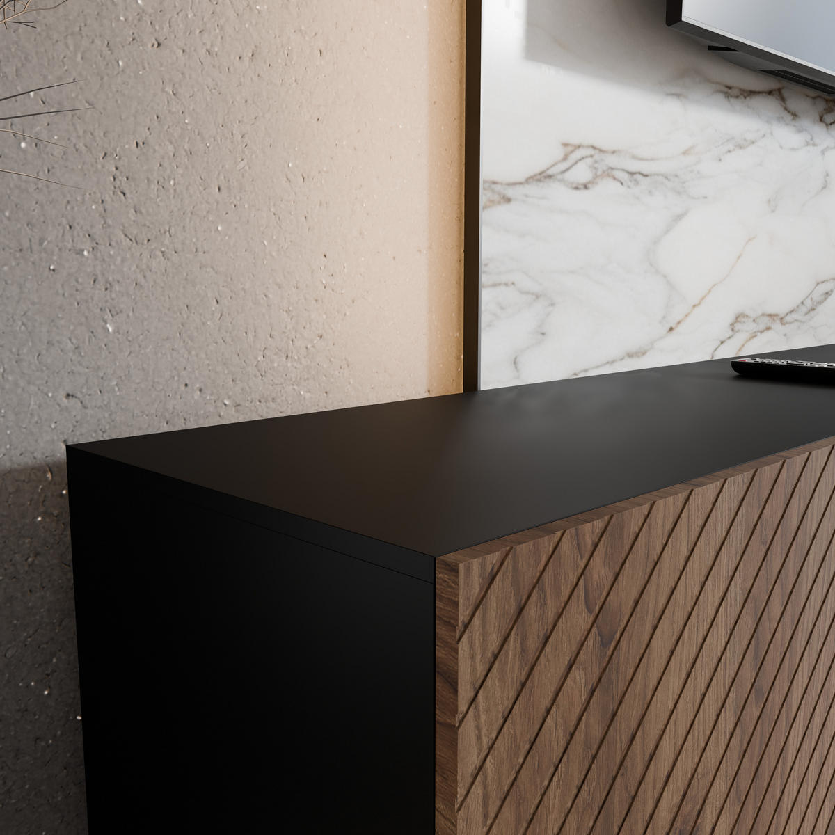 TV-SCHRANK KLER - Wildeiche/Schwarz, Holzwerkstoff (300/41/40cm) - Meblini