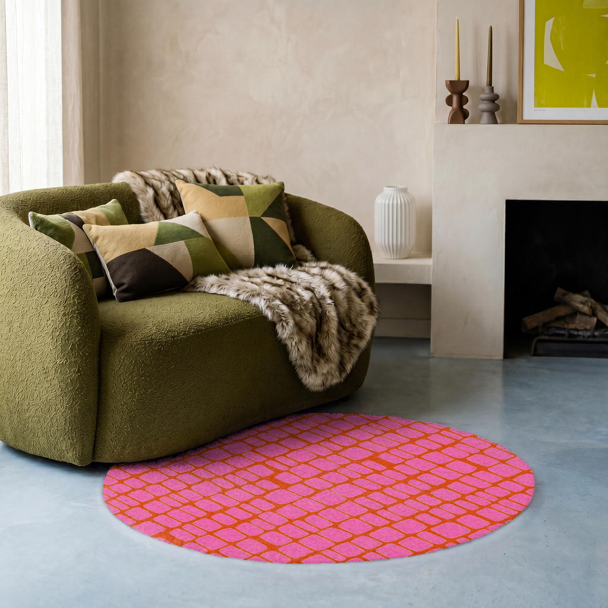 TEPPICH - Bio - Gitter - Rosa - 90x90 cm - Pink, Kunststoff/Textil (90/0.4cm) - OnlyWow