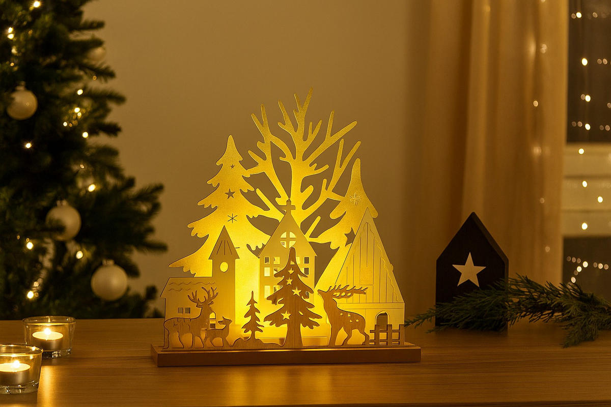 LED-TISCHLAMPE Weihnachten 20 cm - Beige, Holz (19/4.5/20cm) - Home Styling Collection