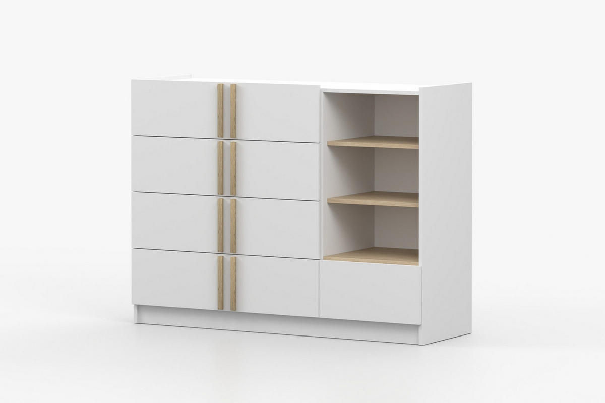 KOMMODE SAVI 5S 135/96/47 cm in Weiß - Weiß, Holzwerkstoff (135/96/47cm) - Deine Möbel 24