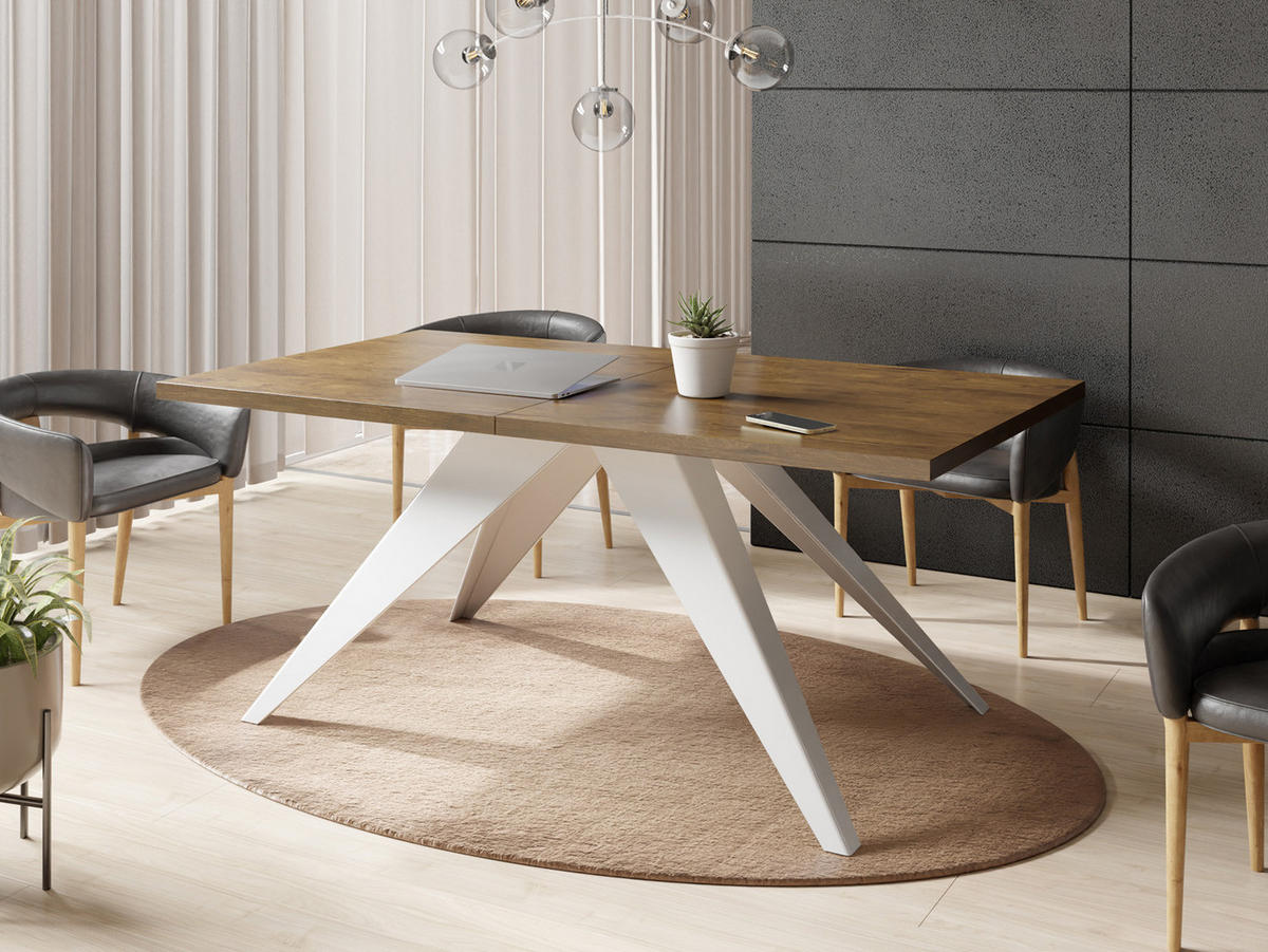 ESSTISCH Vance Weiß rechteckig ausziehbar, Lefkas Eiche 140-240/80/76 cm - Alteiche/Weiß, Holzwerkstoff/Metall (140/80/76cm) - WFL GROUP