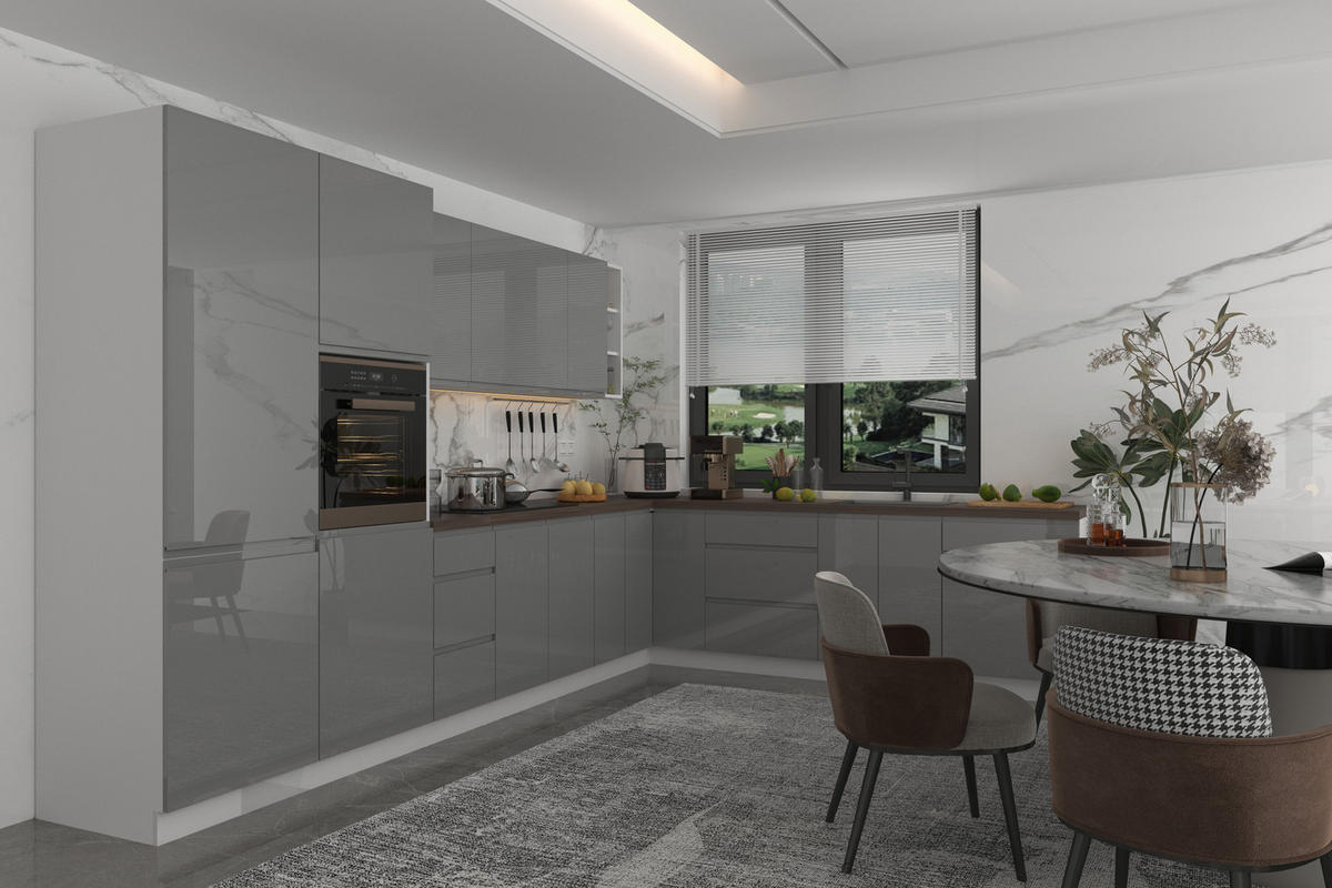 ECKKÜCHE 350 x 260 cm – Aspen KA4-M360 - in Grau/Hochglanz - Grau, Holz (610/212/58cm)