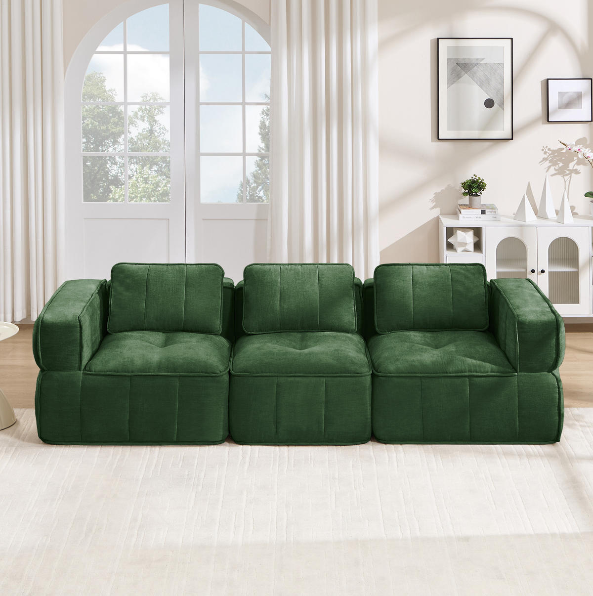 SOFA 271/93/67 cm in Grün aus Polyester mit modularer Flexibilität und rutschfester Basis - Grün, Kunststoff (93/67/271cm) - Flora Grace