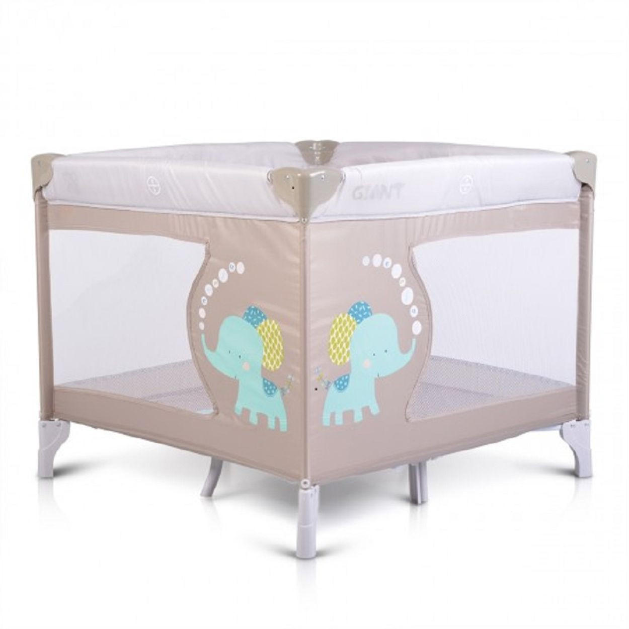 LAUFSTALL Giant grau beige 93 x 93 cm, klappbar, Babyreisebett, Tragetasche, Sichtfenster - Beige, Metall (93/77/93cm) - Moni