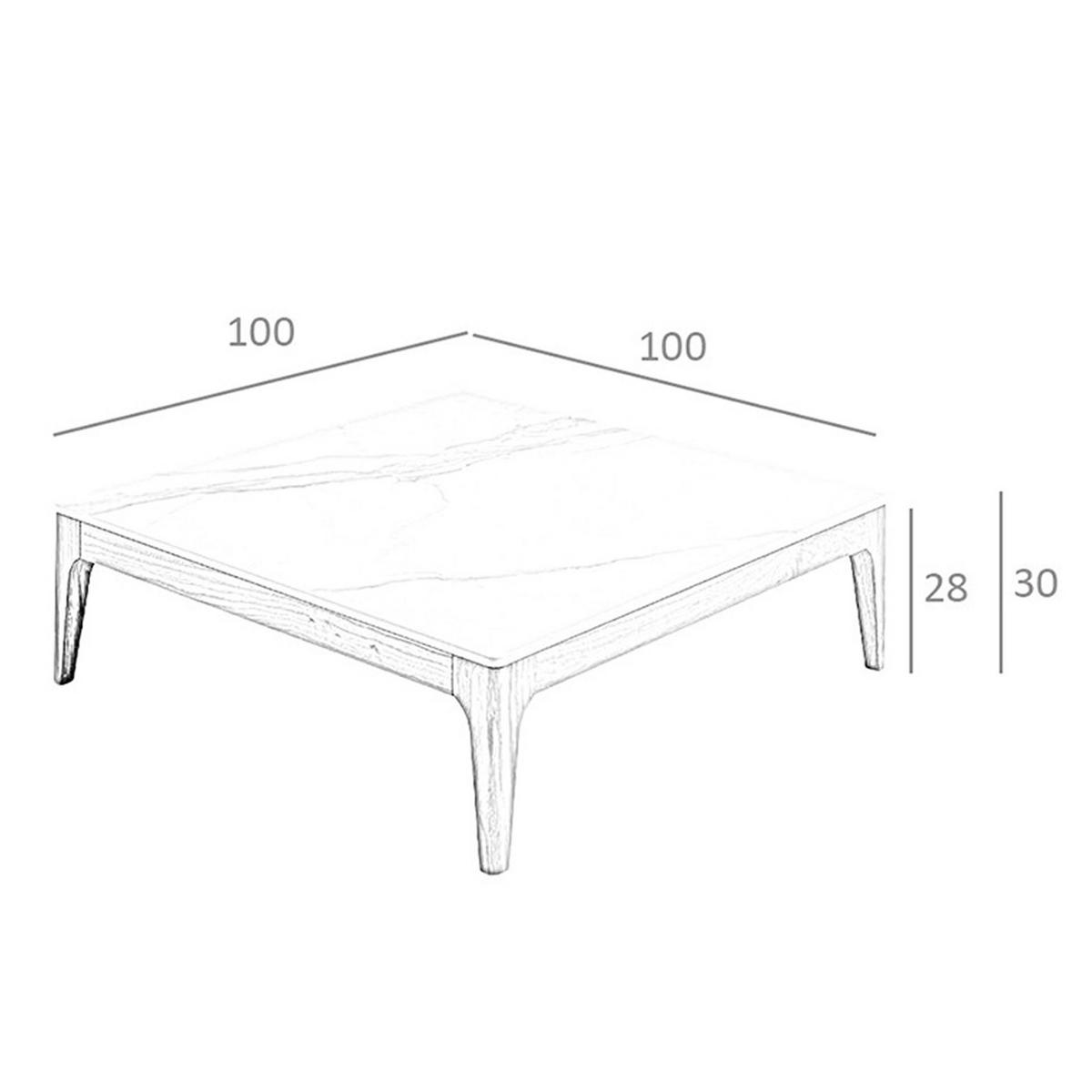 COUCHTISCH Quadratischer Couchtisch aus Porzellanmarmor und Nussbaumholz 100/100/30 cm - Nussbaumfarben/Weiß, Holz/Stein (100/100/30cm) - ANGEL CERDA