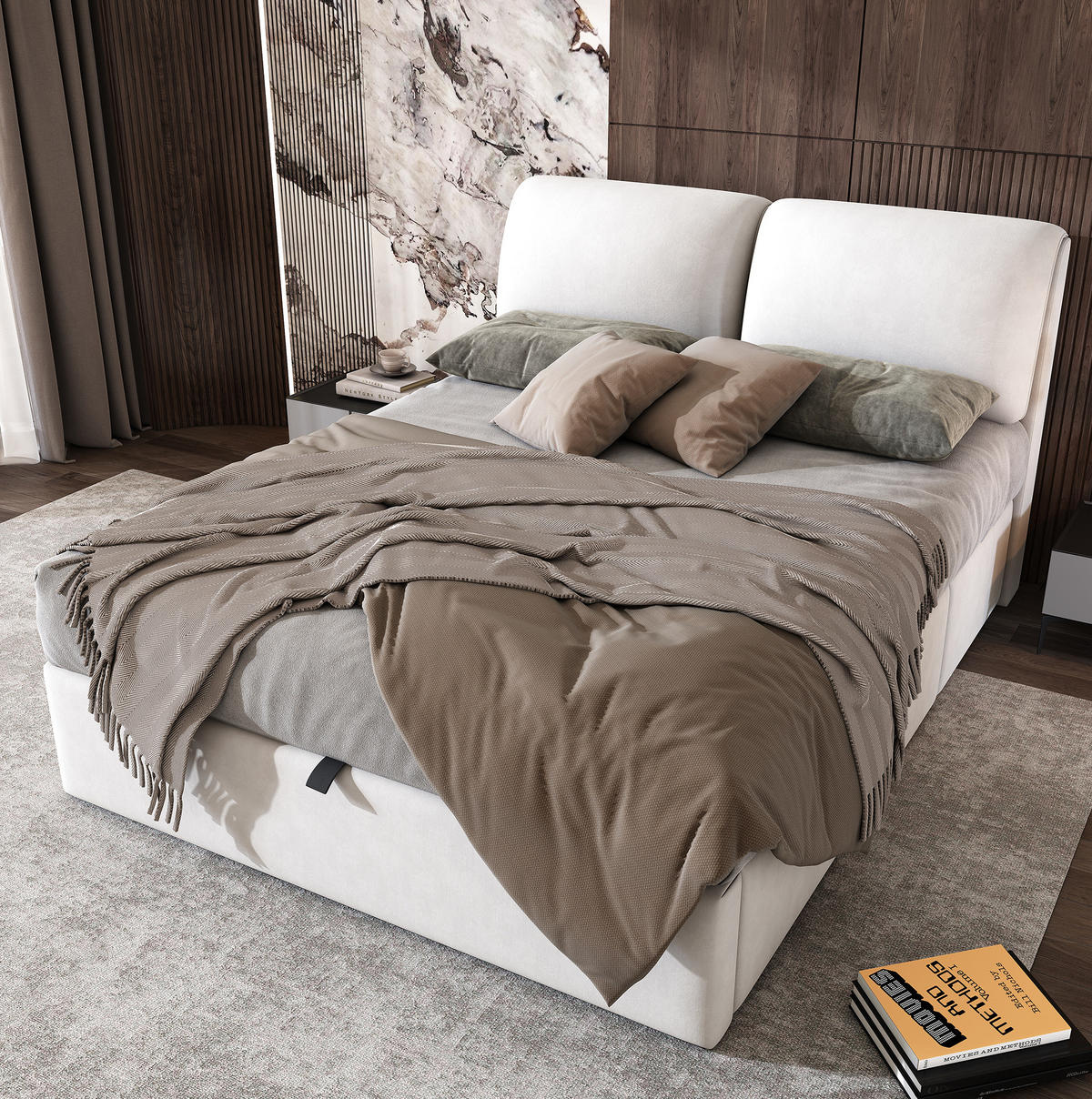 POLSTERBETT 140/190 cm mit hydraulischem Bettkasten, 3 Schubladen und verstellbarem Kopfteil aus Samt, Beige - Beige, Textil (140/190cm) - Redom
