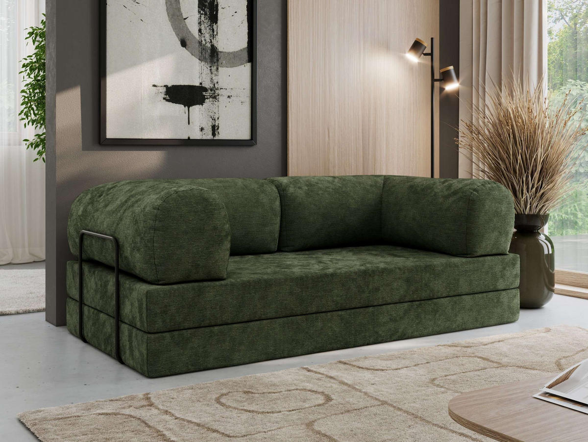 TROJMIESTNA POHOVKA ORSETTO - Tmavozelená Hladká ženilka - čierna/tmavozelená, kov/textil (200/70/100cm) - MKS